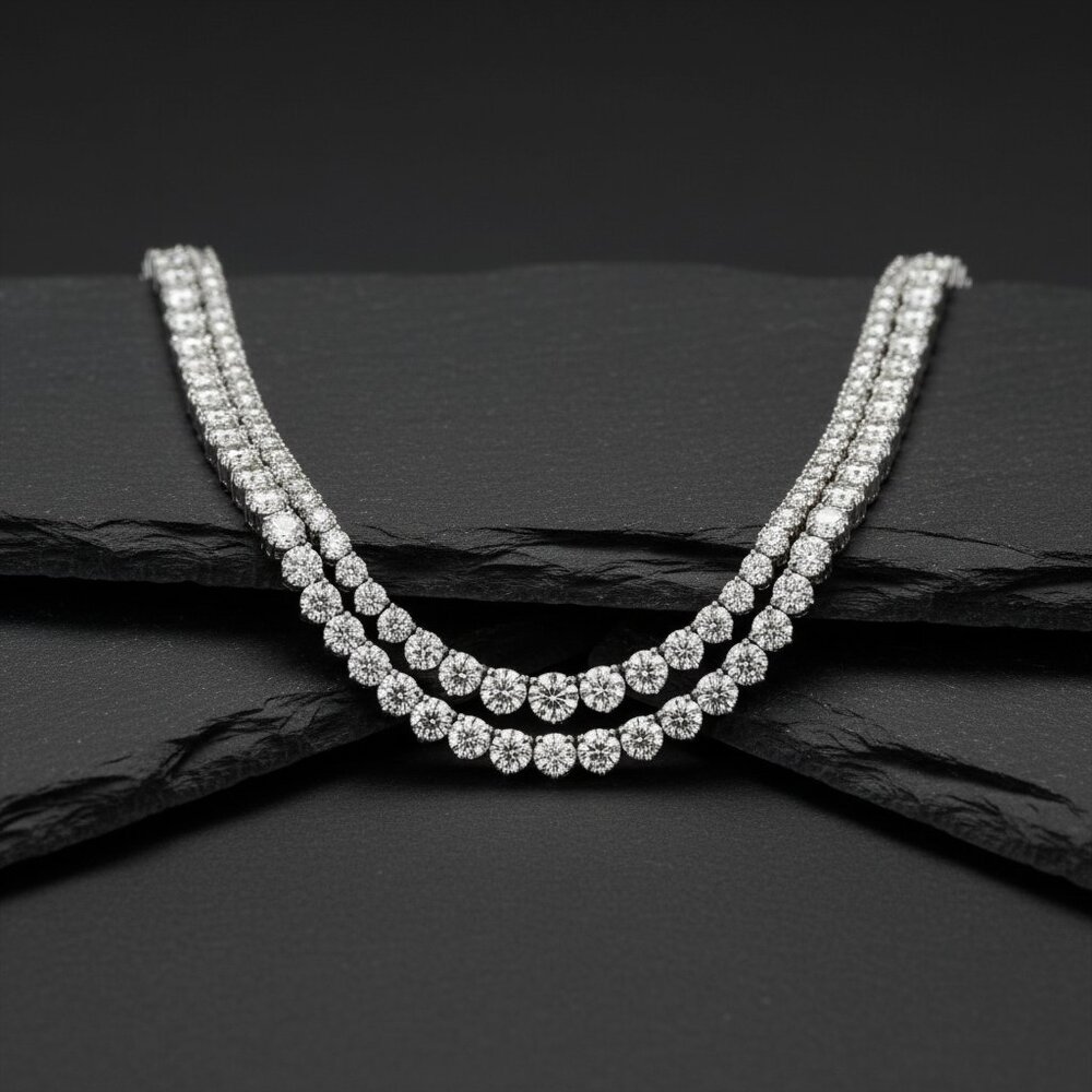Timeless 14K (or 18k upon request) White Gold Straight Tennis Diamond Necklace